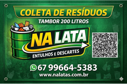 Marca NaLata destacando coleta de resíduos com tambor de 200 litros